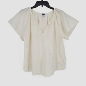 Old Navy Womens Large White 100% Cotton Crinkle Gauze Flutter Sleeve Boho Blouse